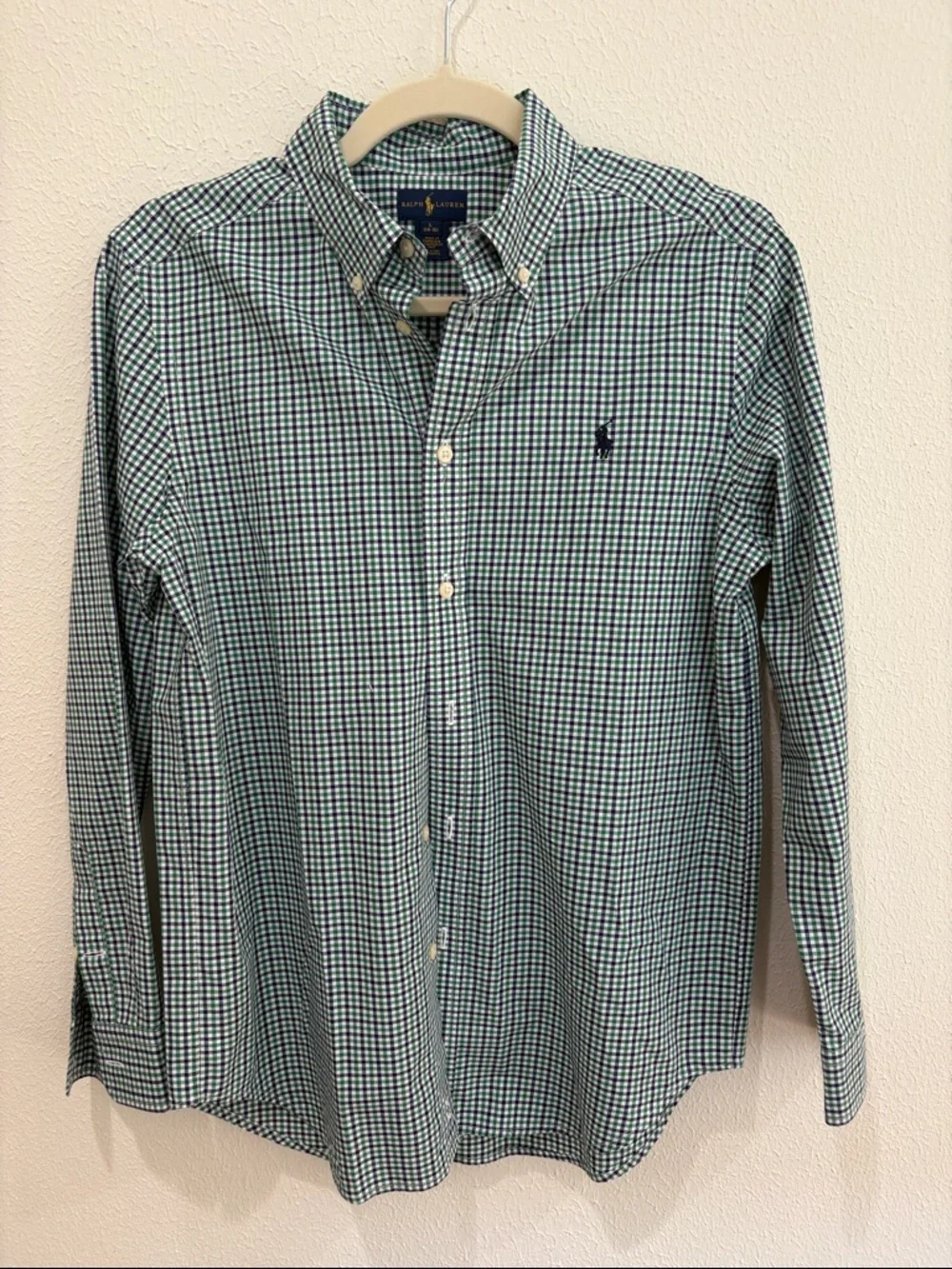 Ralph Lauren Green, Navy, and White Gingham Button-Down Shirt